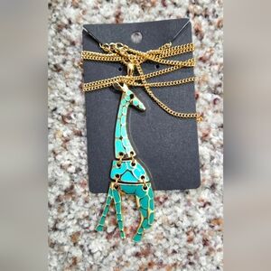 Gold and Turquoise Tone Giraffe Pendant Necklace